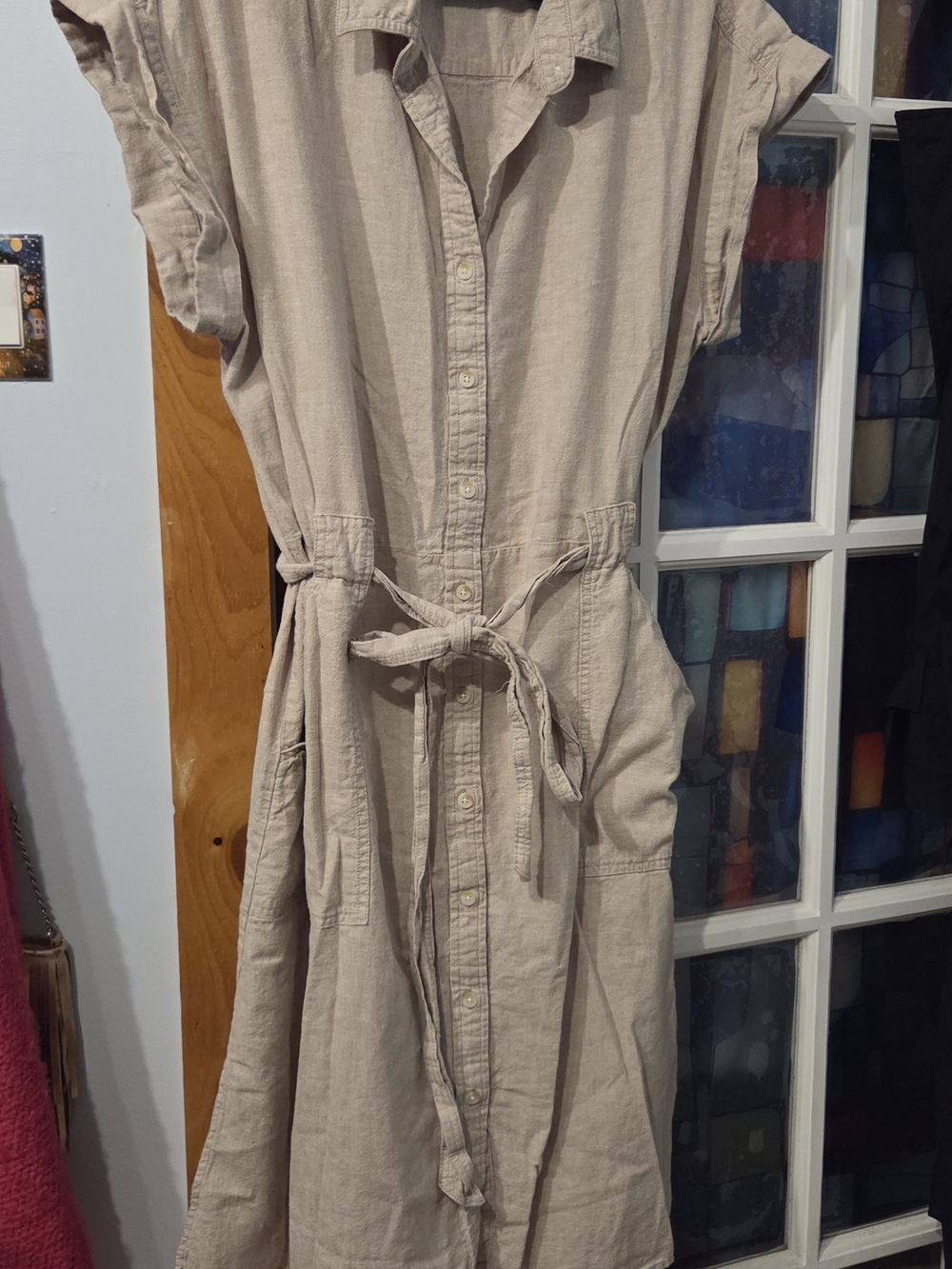 Joe Fresh Neutral Beige Button-Front Midi Dress